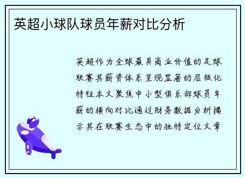 英超小球队球员年薪对比分析